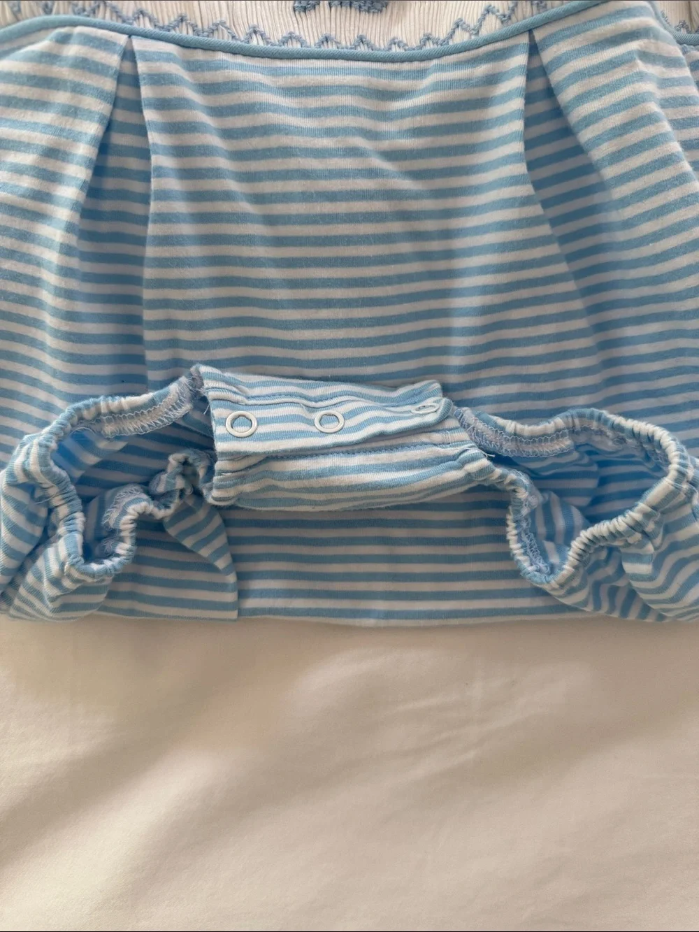 Smockingbird boys’ smocked bunnies striped blue onesie size 2